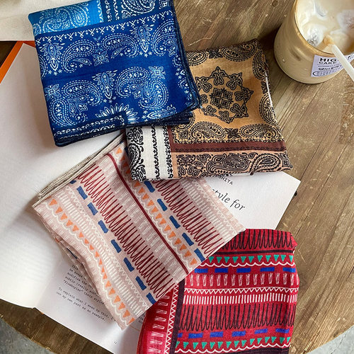 秋冬腰果花复古女棉麻方巾百搭