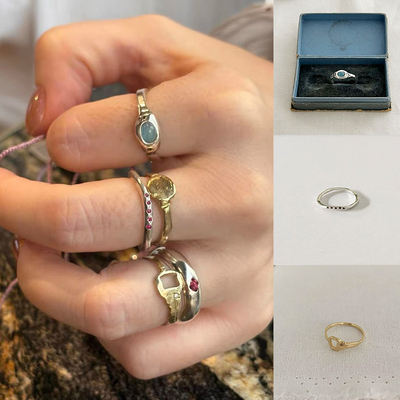 mars25小众设计纯银波浪宝石戒指