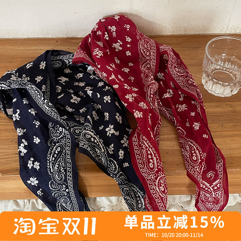 早春韩代款亚麻经典复古佩斯利腰果花菱形长巾发带多用领巾丝巾