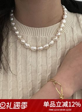 天然颗粒白色炫彩异形珍珠项链