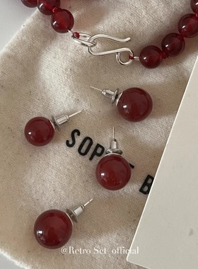 「新年红」高品质天然红玛瑙氛围感复古秋冬精致气质925纯银耳钉