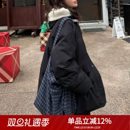 viaplain毛呢格子单肩托特包