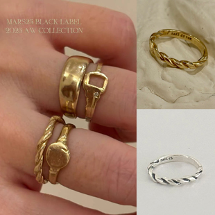 自制mars25韩国小众设计手工复古做旧925纯银镀18k金麻花戒指叠戴