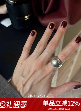 「胖墩墩」韩国极简光面宽版弧度馒头开口戒指925纯银小众简约