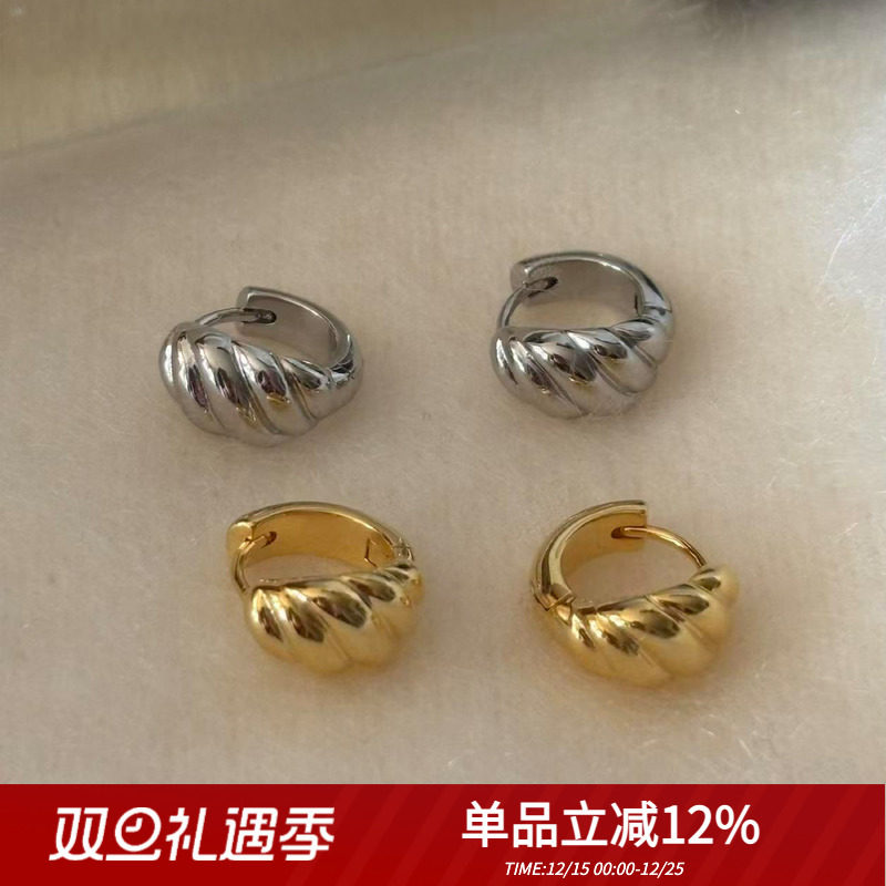 retro简约百搭牛角包耳圈耳环