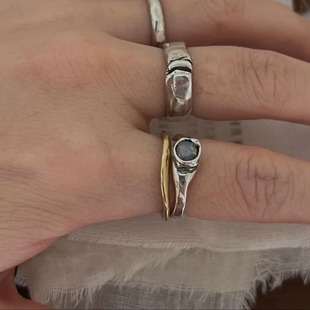 定制韩代小众设计mars25复古手工天然欧泊石925纯银戒指简约百搭