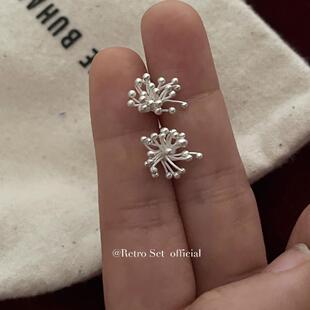 「烟花」很难等 通体925银小众设计简约复古清迈手工泰银小耳钉