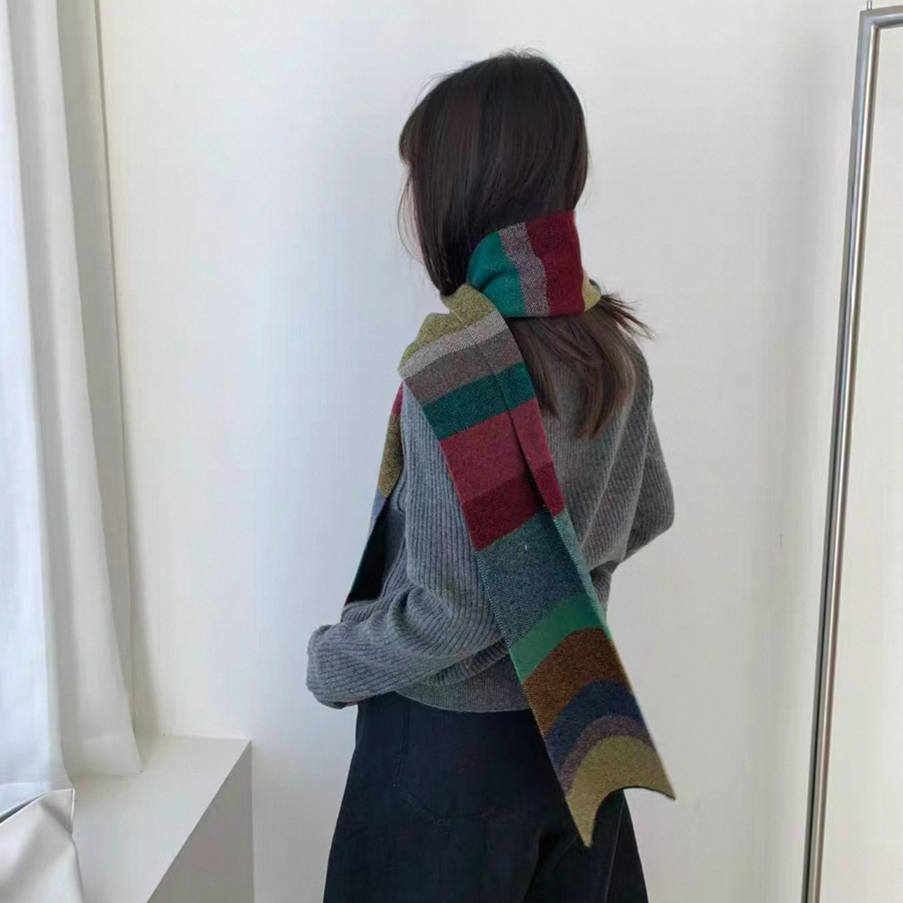 全羊毛针织25冬彩虹糖围巾围脖