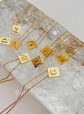 18k金女复古方块高级感项链