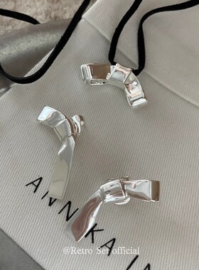 定制Annika Inez小众蝴蝶结造型不对称设计日系925纯银耳饰耳钉