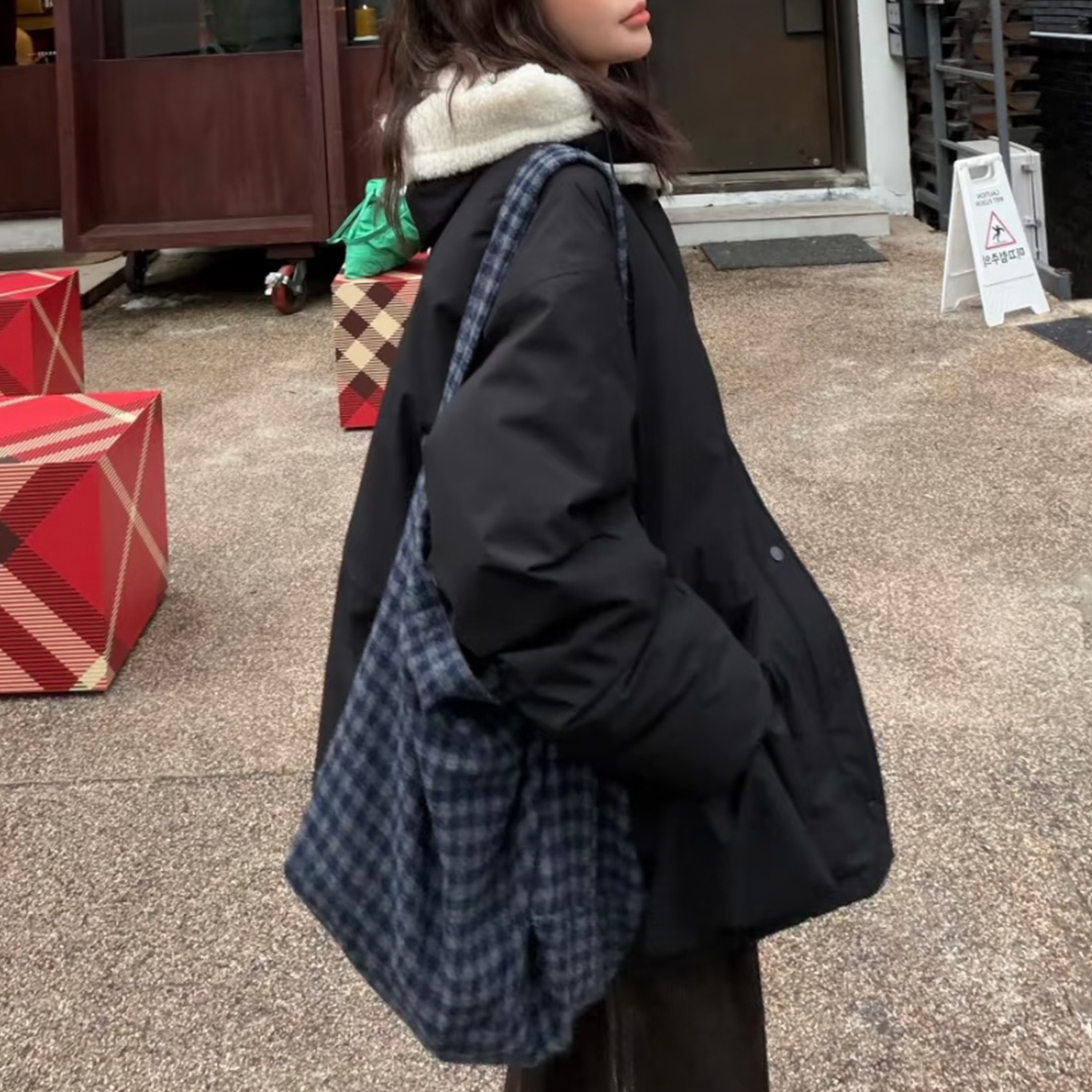 自制吴主任韩代viaplain25秋冬同款毛呢格子包简约托特包单肩包,箱包皮具/热销女包/男包,托特包,淘宝优惠券,粉丝福利购,淘宝优惠卷