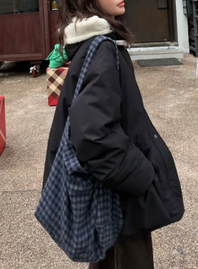 自制吴主任韩代viaplain25秋冬同款毛呢格子包简约托特包单肩包