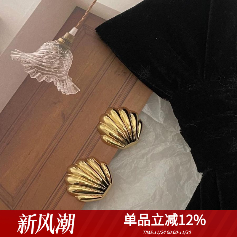 中古18k金复古女Vintage耳钉耳夹