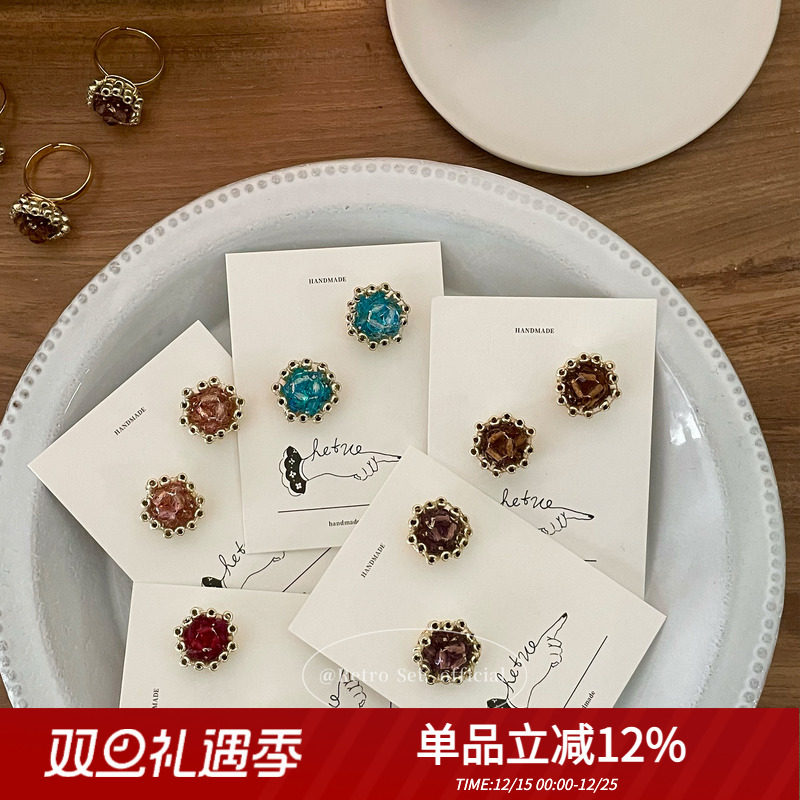 18k镀金复古捷克珠女手作耳钉