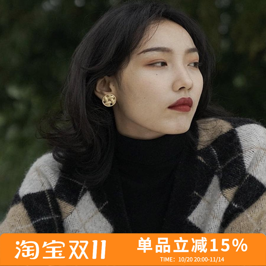 nice people同款秋冬返场法式复古女王六便士钱币镀金属耳夹耳钉