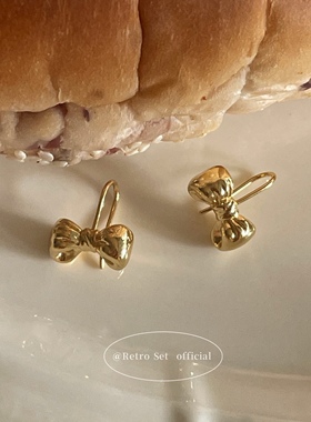 秋冬复古饱满蝴蝶结耳钩圣诞礼物高级感韩系简约气质百搭小耳环女