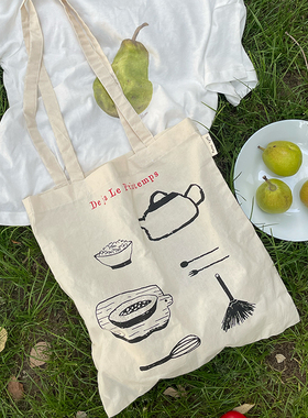 “可爱日子”原创手绘插画纯棉随意松弛日常环保袋大容量帆布包