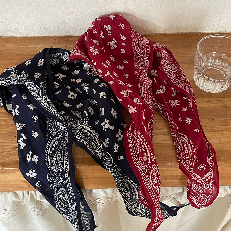 早春韩代款亚麻经典复古佩斯利腰果花菱形长巾发带多用领巾丝巾