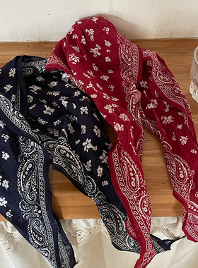 早春韩代款亚麻经典复古佩斯利腰果花菱形长巾发带多用领巾丝巾