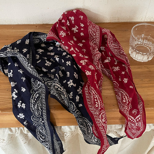 韩代早春菱形复古腰果花丝巾发带