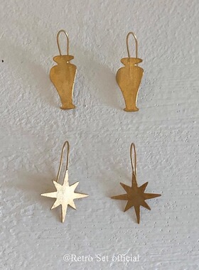 fever博主同款Astre法式复古小众仿古式花瓶星星耳环耳钩简约百搭