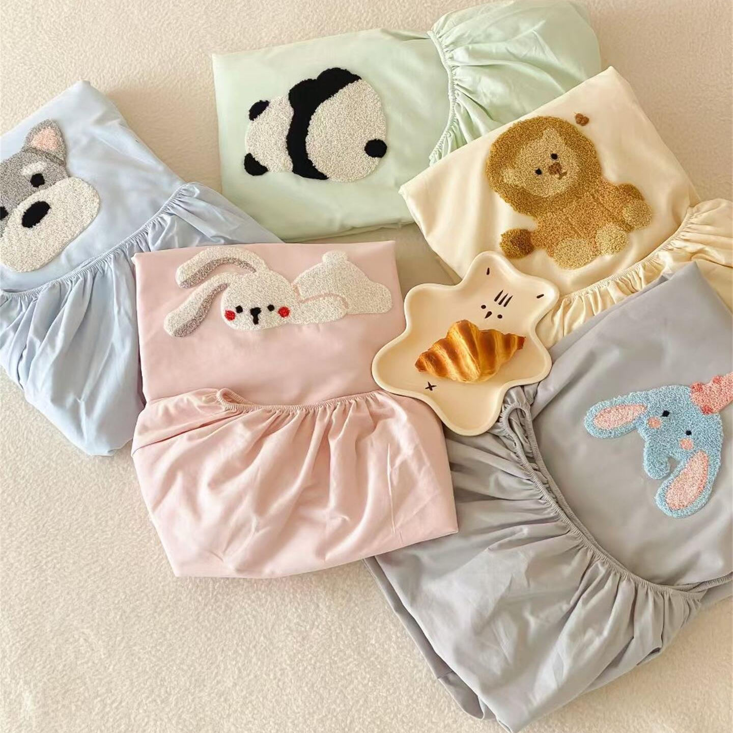 卡通刺绣纯棉磨毛单件床笠保护套