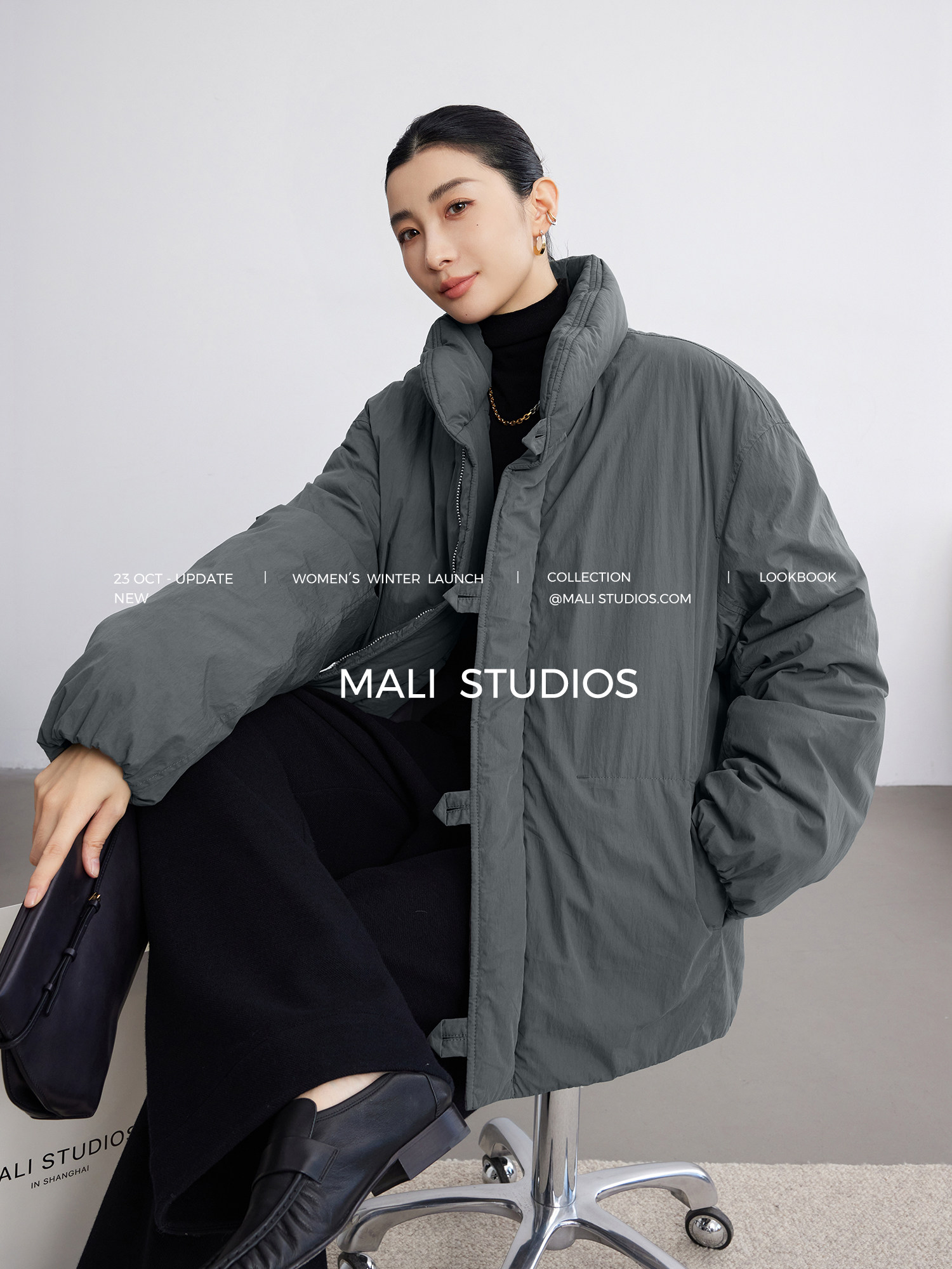 mali|3m新雪丽高效保暖_北欧極简风时髦立领廓形棉服