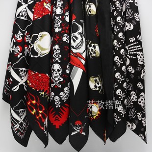 嘻哈街舞男包头巾腕巾涤纶骷髅鬼头印花方巾领巾SKULL BANDANA