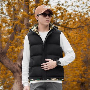 黑色羽绒马甲棉服男款冬季加厚无袖外穿背心外套青少年坎肩马夹