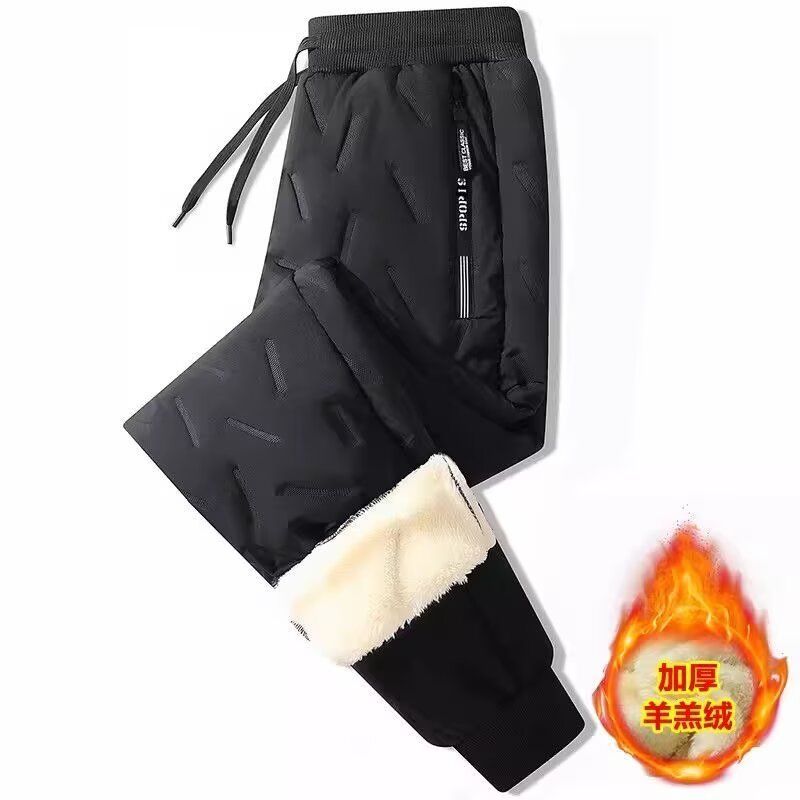 加绒雪地裤子男士羽绒裤秋冬加厚