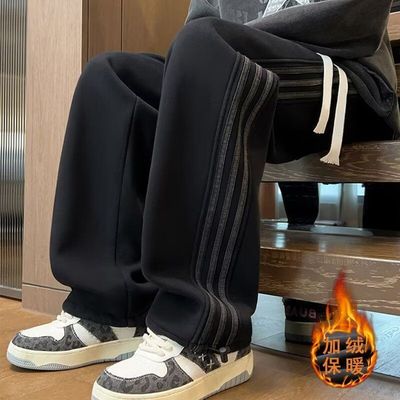 青少年帅气休闲加绒三条杠运动裤