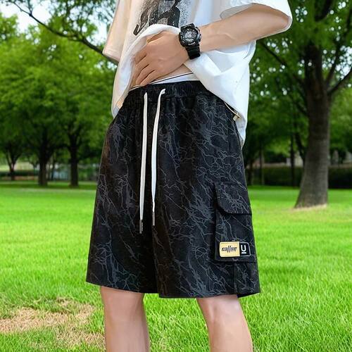 K107 扎染工装五分短裤 黑色军绿色M到5XL2026年日系潮流慵懒风