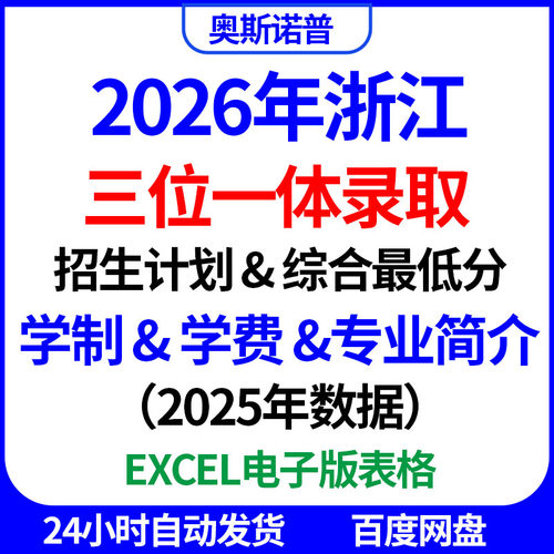 2026浙江高考志愿填报三位一体录取数据招生计划综合蕞低分excel