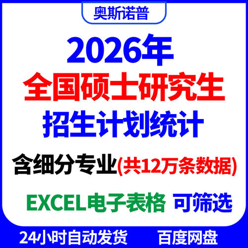 2026年全国硕士研究生招生计划分专业细分统计excel电子版表格