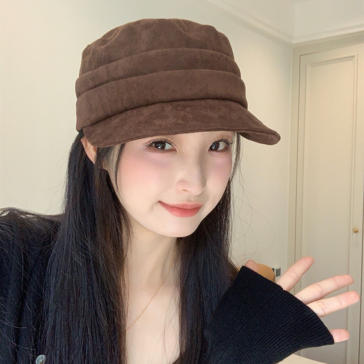瞬间种草~老钱风高品质麂皮绒贝雷帽女秋冬新款气质复古马术帽子