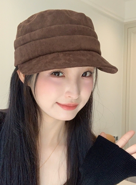老钱风高品质麂皮绒贝雷帽女秋冬