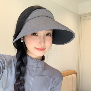 高品质~质感纹理黑胶空顶防晒帽女ins夏季大檐户外防紫外线遮阳帽