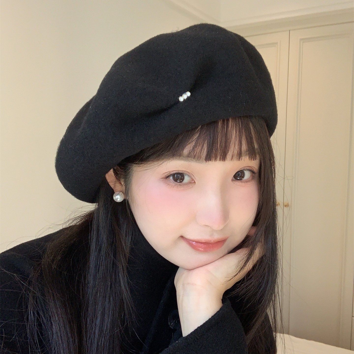 新款秋冬高级感羊毛复古贝雷帽女