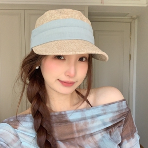 海盐蓝~新款老钱风气质褶皱仿亚麻马术帽女夏季显脸小防晒鸭舌帽