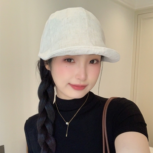 设计感小众亚麻卷边马术帽女韩系气质百搭夏季薄款透气甜酷前进帽