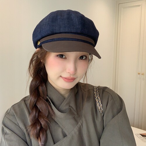 新款秋冬拼接气质复古贝雷帽女