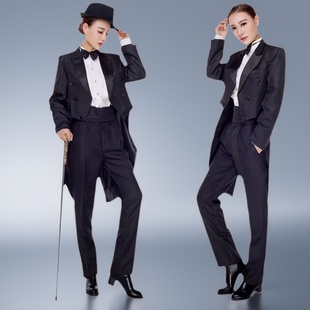 舞台大合唱指挥服男女式礼服套装黑色燕尾服修身主持人服装演出服