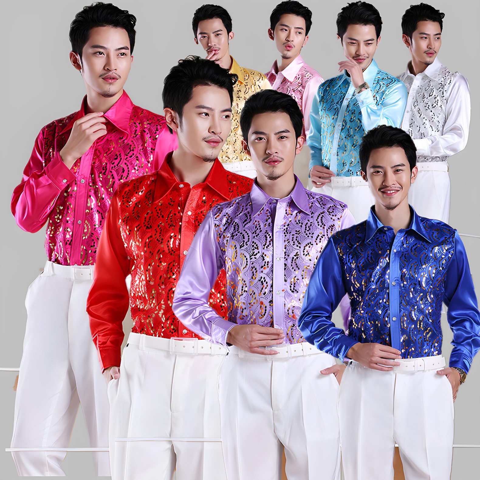 闪亮片衬衫演出服男士广场舞服装晚会大合唱表演服成人歌舞蹈衬衣