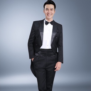 舞台演出西服套装黑白色男士燕尾服晚会礼服歌手主持人服装魔术师