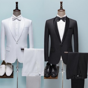 商务演出宴会年会主持人婚礼西装新郎西服套装青果领男士结婚礼服