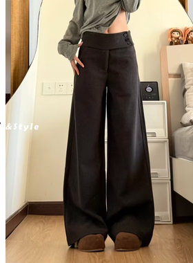 日本offcat秋冬深灰色厚毛呢西装裤女春季新款潮牌设计感宽松百搭