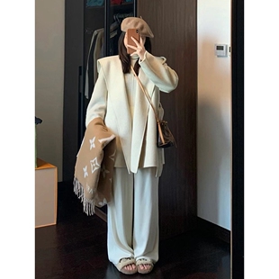 日本offcat白色短款毛呢外套女2024冬季小个子韩系廓形双面羊毛呢