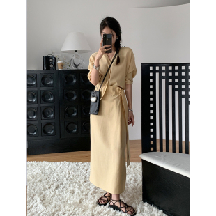 日本offcat2025春夏新款天丝亚麻套装V领上衣收腰显瘦气质半身裙