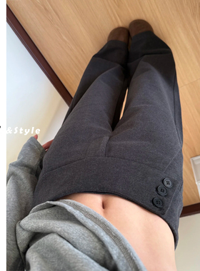 日本offcat深灰色毛呢休闲裤女加厚秋冬款韩系慵懒风宽松垂感拖地