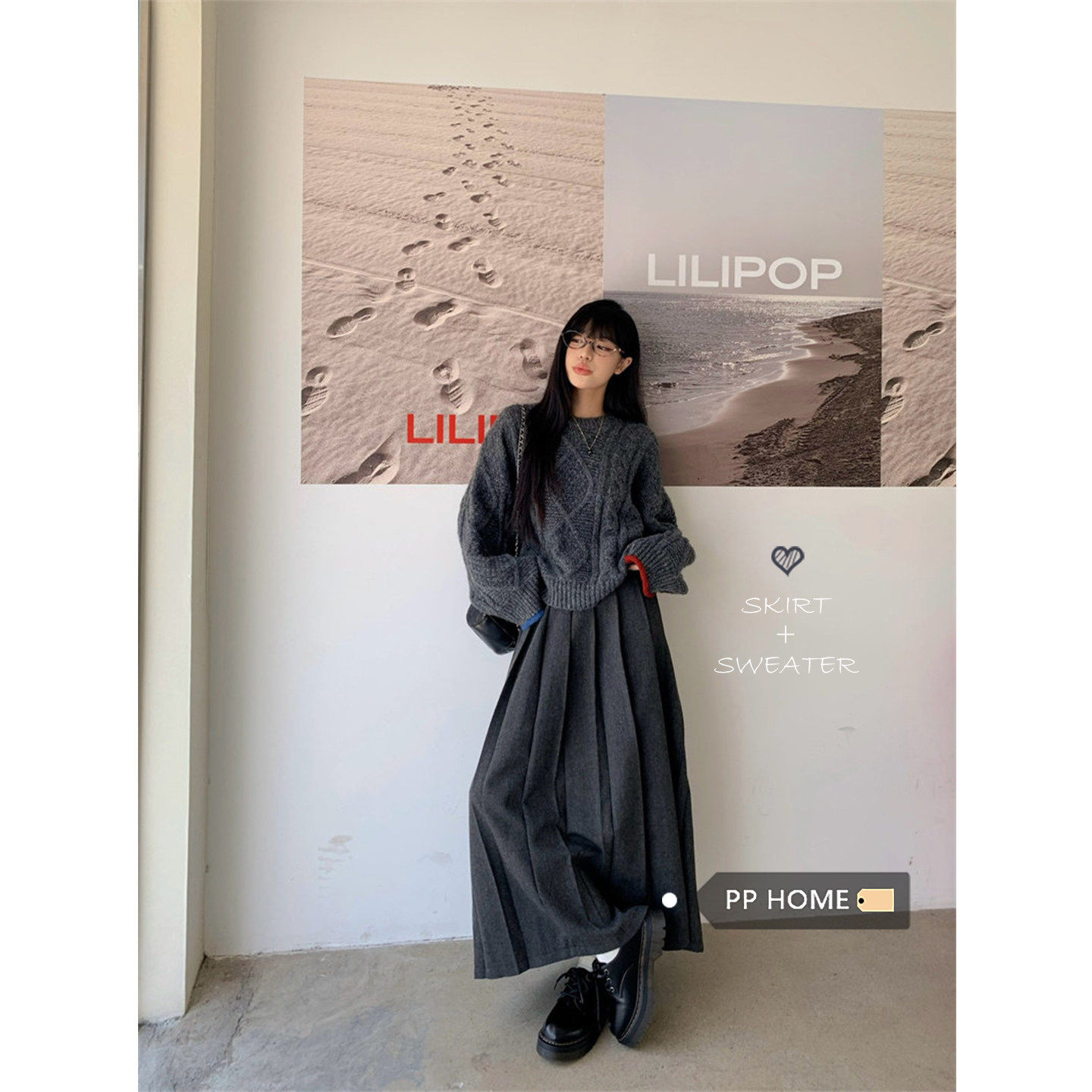 日本offcat复古风灰色宽松厚实麻花纹毛衣女秋冬高腰毛呢半身裙两,女装/女士精品,时尚套装,淘宝优惠券,粉丝福利购,淘宝优惠卷